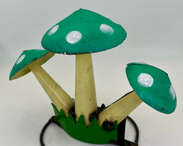 Repurposed Metal Art Mushroom Teal