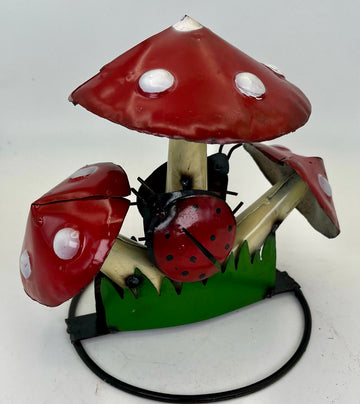 Repurposed Metal Art Mushroom with Lady Bugs