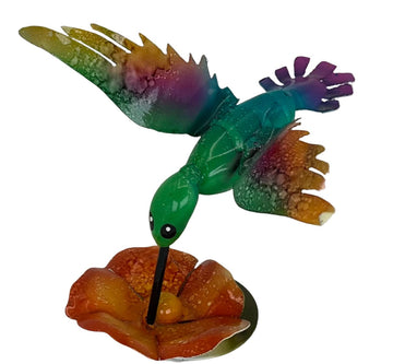 auto paint metal art medium hummingbird orange flower