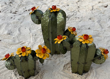 Repurposed Metal Art Triple Cactus Light Green
