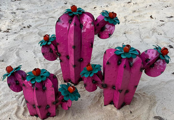 Repurposed Metal Art Triple Cactus Pink