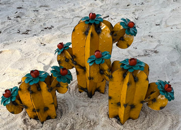 Repurposed Metal Art Triple Cactus Yellow