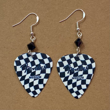 Jewelry Guitar Pick Earrings Black and White