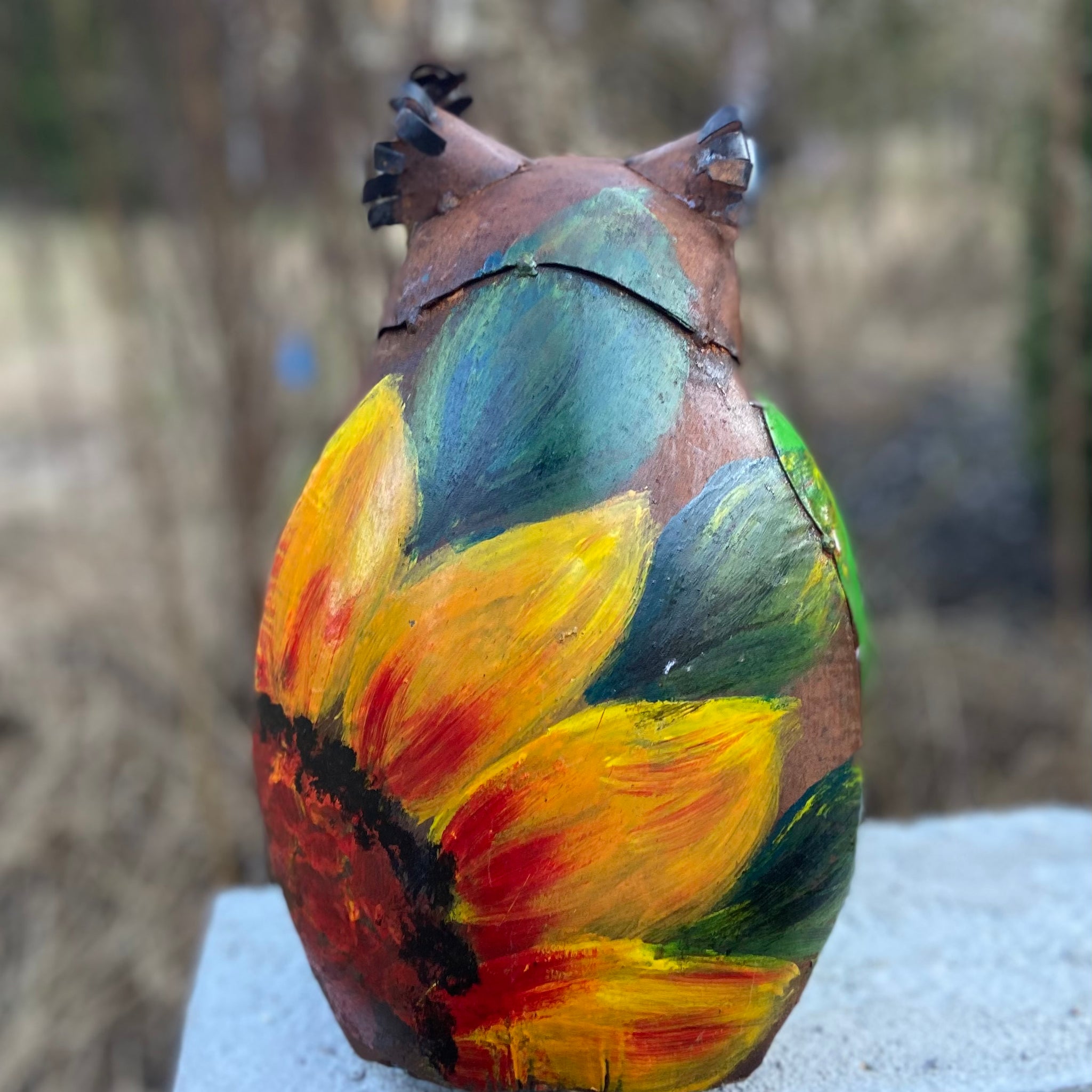 Repurposed Metal Art frog with cup