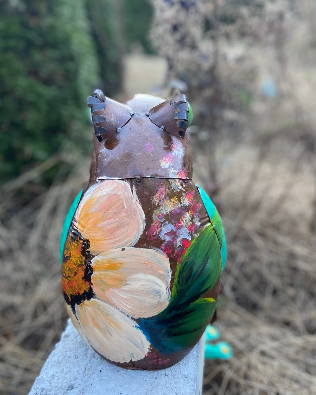repurposed metal art frog with cup