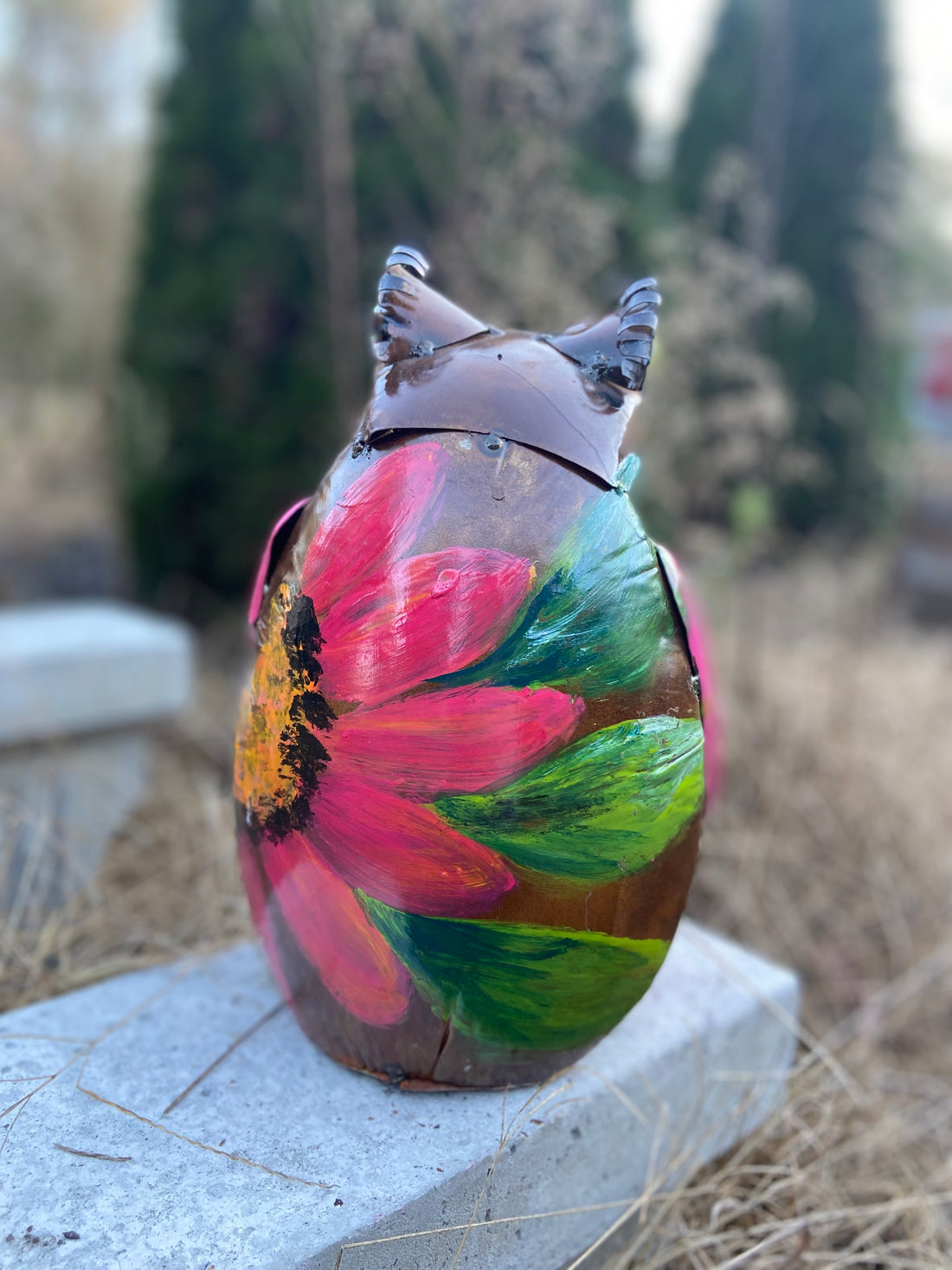 repurposed metal art frog with cup