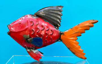 Repurposed Metal Art Fish Red