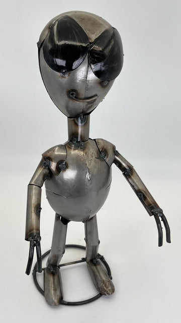 Repurposed Metal Art Alien Silver