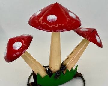 Repurposed Metal Art Mushroom Red