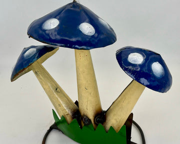Repurposed Metal Art Mushroom Blue