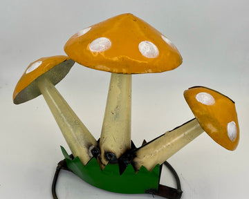 Repurposed Metal Art Mushroom Yellow