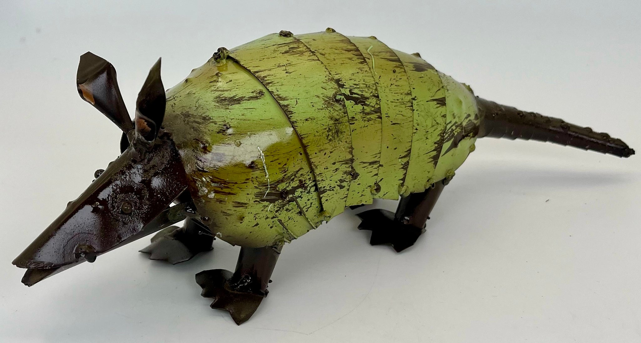 Repurposed Metal Art Armadillo Lime Small