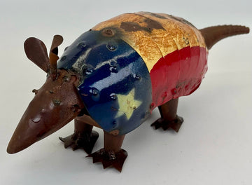 Repurposed Metal Art Armadillo Patriotic Small