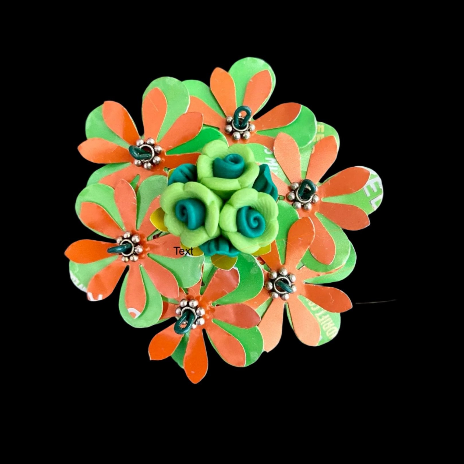 aluminum can art flower lime and orange bouquet