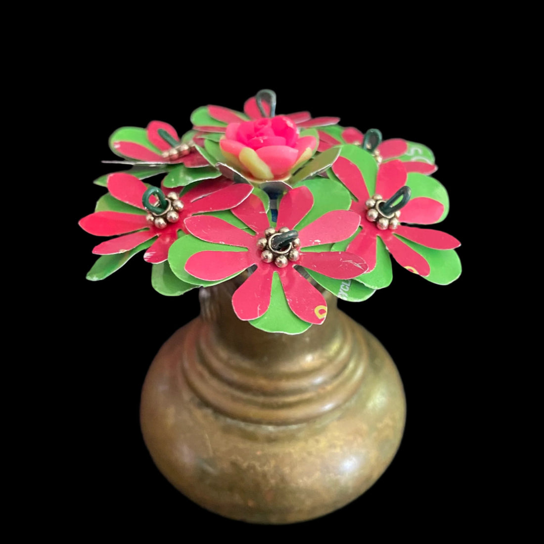 aluminum can art flower raspberry lime doorknob