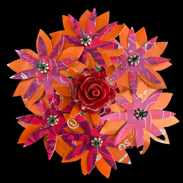 aluminum can art flower red and orange cloisonne