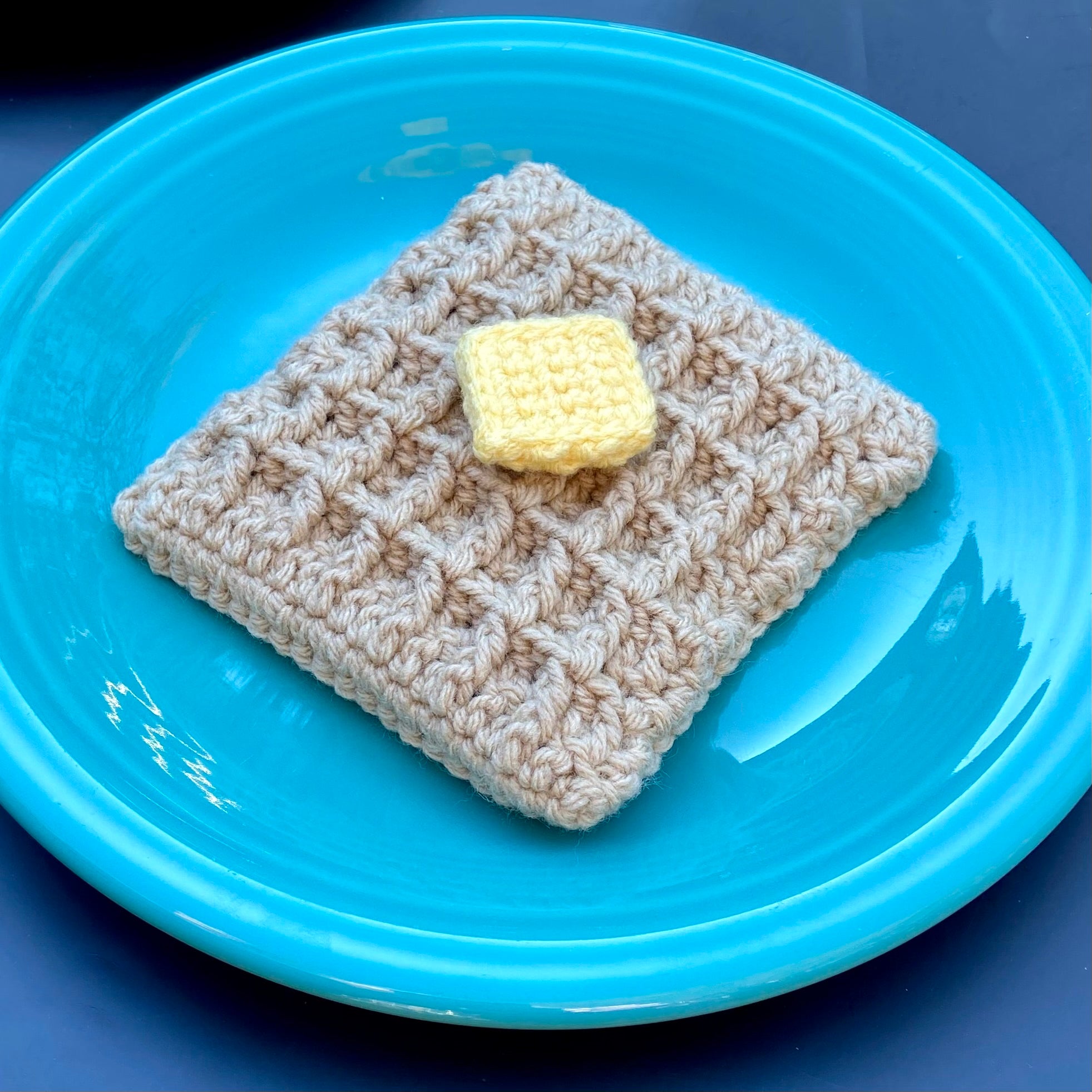 crochet food waffle with butter