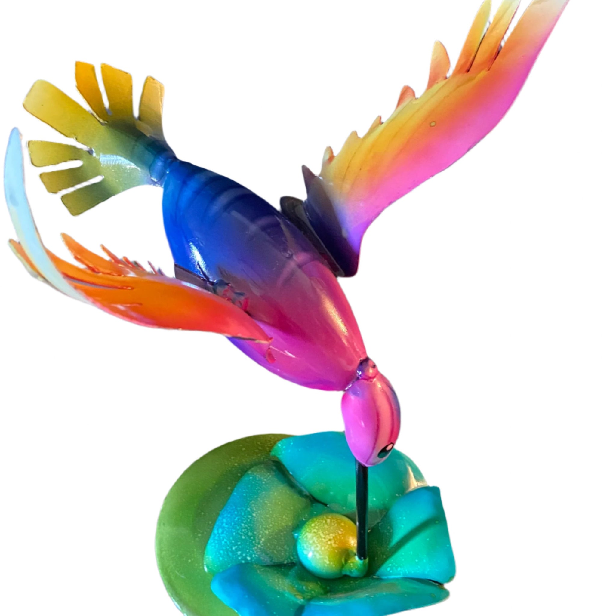 auto paint metal art green flower hummingbird large