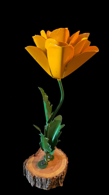 Repurposed Metal Art Single Yellow Rose